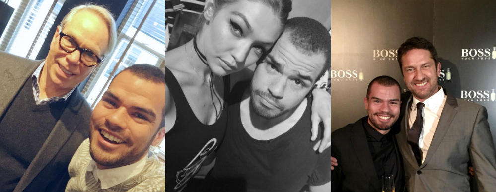 Moteansvarlig i Side3 her med designer Tommy Hilfiger, supermodell Gigi Hadid og skuespiller Gerard Butler